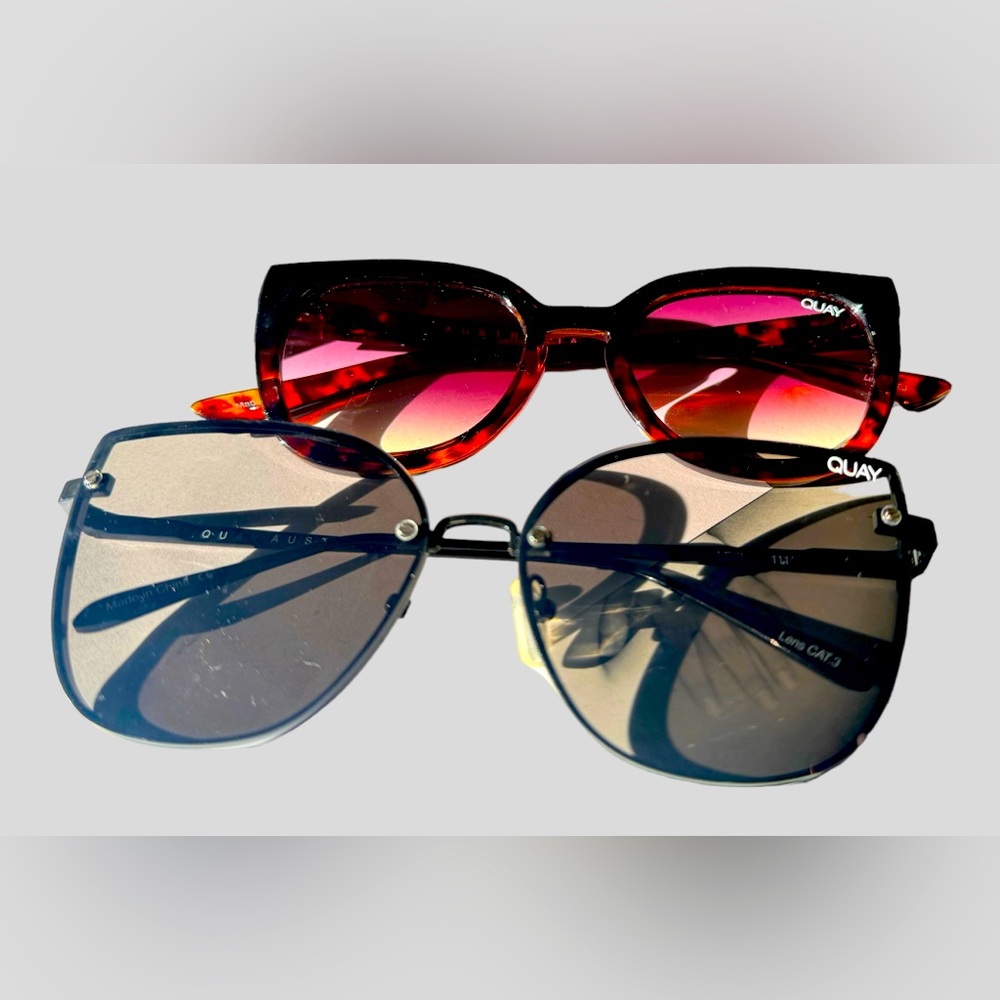 PAIR of Quay Australia Sunglasses Cat Eye Black Smoke Lexi Pink Tortoise Noosa